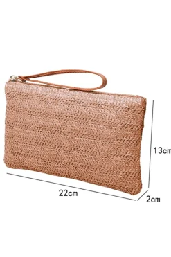Outlet Dear-Lover Straw Woven Wrist Strap Zipper Large Wallet Chestnut