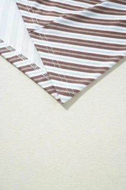Best Dear-Lover Striped Stand V Neck Short Sleeve Blouse Chestnut
