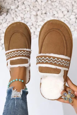 Hot Dear-Lover Suede Wavy Striped Plush Lined Slippers (Run Small, Size Up) Chestnut