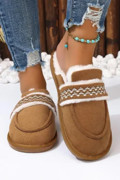Hot Dear-Lover Suede Wavy Striped Plush Lined Slippers (Run Small, Size Up) Chestnut