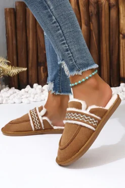 Hot Dear-Lover Suede Wavy Striped Plush Lined Slippers (Run Small, Size Up) Chestnut