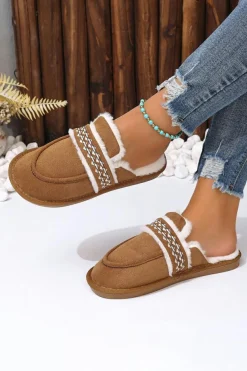 Hot Dear-Lover Suede Wavy Striped Plush Lined Slippers (Run Small, Size Up) Chestnut