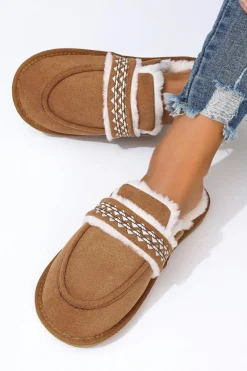 Hot Dear-Lover Suede Wavy Striped Plush Lined Slippers (Run Small, Size Up) Chestnut
