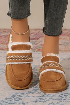 Hot Dear-Lover Suede Wavy Striped Plush Lined Slippers (Run Small, Size Up) Chestnut