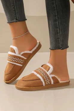 Hot Dear-Lover Suede Wavy Striped Plush Lined Slippers (Run Small, Size Up) Chestnut