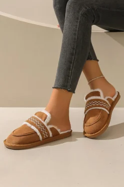 Hot Dear-Lover Suede Wavy Striped Plush Lined Slippers (Run Small, Size Up) Chestnut