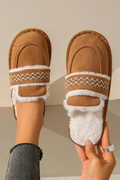 Hot Dear-Lover Suede Wavy Striped Plush Lined Slippers (Run Small, Size Up) Chestnut