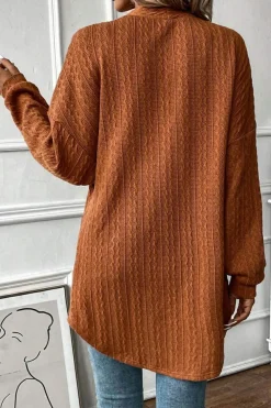 Outlet Dear-Lover Textured Knit Side Pockets Open Front Cardigan Chestnut