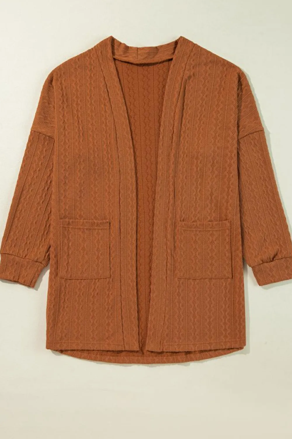 Outlet Dear-Lover Textured Knit Side Pockets Open Front Cardigan Chestnut