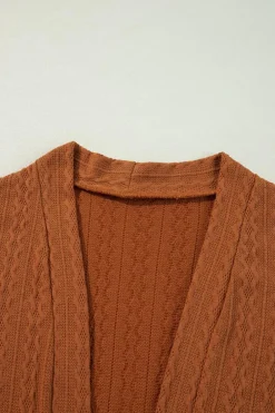Outlet Dear-Lover Textured Knit Side Pockets Open Front Cardigan Chestnut