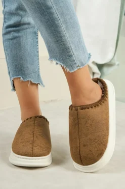 Online Dear-Lover Thick Sole Plush Lined Home Slippers Chestnut
