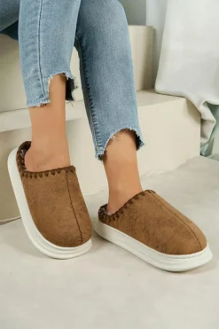 Online Dear-Lover Thick Sole Plush Lined Home Slippers Chestnut