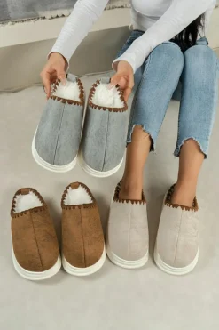 Online Dear-Lover Thick Sole Plush Lined Home Slippers Chestnut