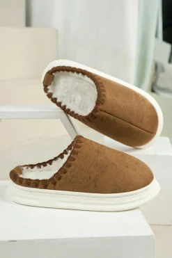 Online Dear-Lover Thick Sole Plush Lined Home Slippers Chestnut