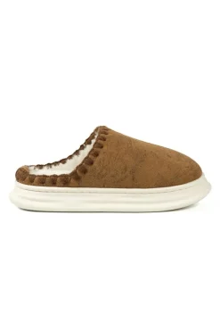 Online Dear-Lover Thick Sole Plush Lined Home Slippers Chestnut