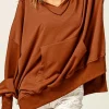 New Dear-Lover V Neck Kangaroo Pocket Oversized Hoodie Chestnut