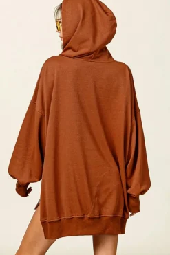 New Dear-Lover V Neck Kangaroo Pocket Oversized Hoodie Chestnut