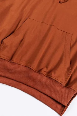 New Dear-Lover V Neck Kangaroo Pocket Oversized Hoodie Chestnut