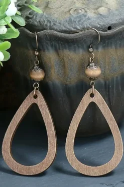 Fashion Dear-Lover Vintage Hollowed Waterdrop Shape Hook Earrings Chestnut