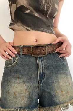 Clearance Dear-Lover Vintage Pattern PU Leather Waist Belt Chestnut
