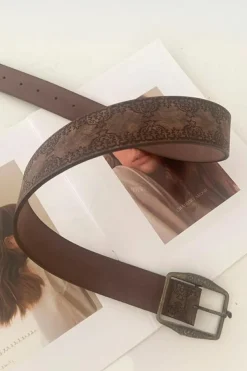 Clearance Dear-Lover Vintage Pattern PU Leather Waist Belt Chestnut
