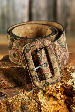 Hot Dear-Lover Western Floral Print Faux Leather Waist Belt Chestnut