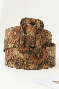 Hot Dear-Lover Western Floral Print Faux Leather Waist Belt Chestnut