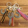 Hot Dear-Lover Western Horseshoe Iron Tasseled Key Chain Chestnut