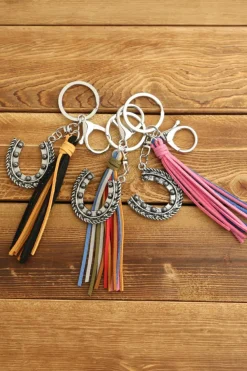 Hot Dear-Lover Western Horseshoe Iron Tasseled Key Chain Chestnut