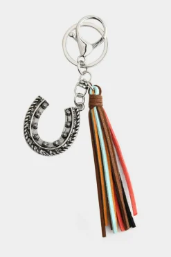 Hot Dear-Lover Western Horseshoe Iron Tasseled Key Chain Chestnut