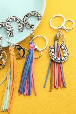 Hot Dear-Lover Western Horseshoe Iron Tasseled Key Chain Chestnut