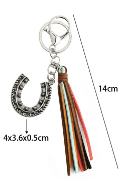 Hot Dear-Lover Western Horseshoe Iron Tasseled Key Chain Chestnut