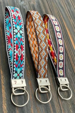 Clearance Dear-Lover Western Pattern Knitted Wristband Keychain Chestnut