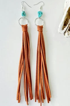 Fashion Dear-Lover Western Turquoise O-ring Tassel Earrings Chestnut