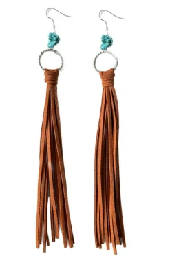 Fashion Dear-Lover Western Turquoise O-ring Tassel Earrings Chestnut