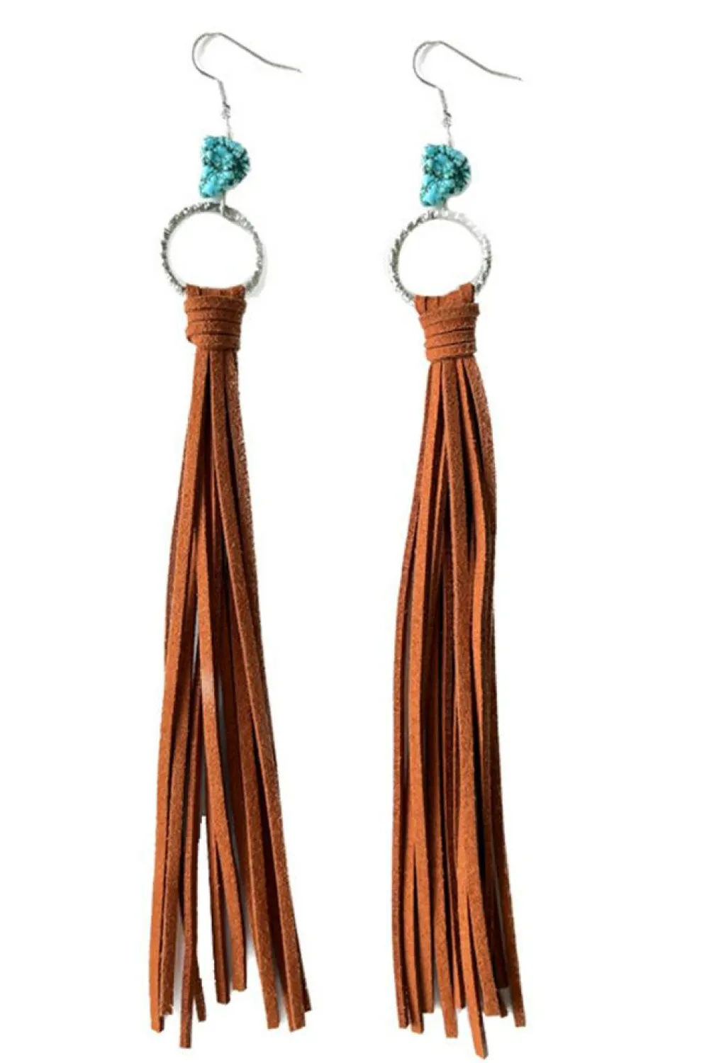 Fashion Dear-Lover Western Turquoise O-ring Tassel Earrings Chestnut