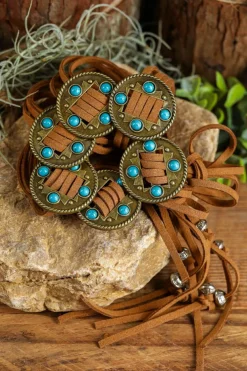 Fashion Dear-Lover Western Turquoise Decor Layered String Tassel Belt Chestnut