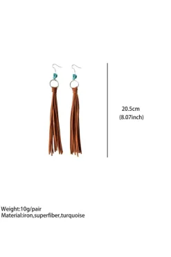 Fashion Dear-Lover Western Turquoise O-ring Tassel Earrings Chestnut