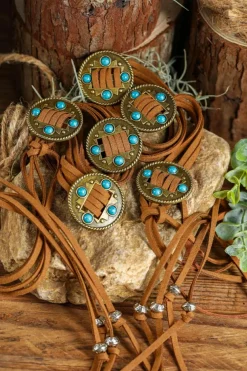 Fashion Dear-Lover Western Turquoise Decor Layered String Tassel Belt Chestnut