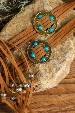 Fashion Dear-Lover Western Turquoise Decor Layered String Tassel Belt Chestnut