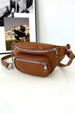 New Dear-Lover Zipper PU Leather Chain Linked Crossbody Bag Chestnut