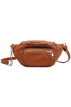 New Dear-Lover Zipper PU Leather Chain Linked Crossbody Bag Chestnut