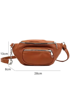 New Dear-Lover Zipper PU Leather Chain Linked Crossbody Bag Chestnut