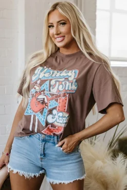 Online Dear-Lover Honky Tonk Honey Graphic Crew Neck Western Fashion Tee Chicory Coffee
