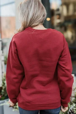Hot Dear-Lover Christmas Santa Baby Print Pullover Sweatshirt Fiery Red