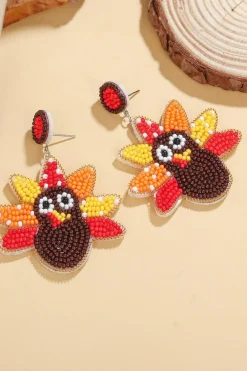 Outlet Dear-Lover Beaded Turkey Thanksgiving Holiday Earrings Cinnamon