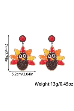 Outlet Dear-Lover Beaded Turkey Thanksgiving Holiday Earrings Cinnamon