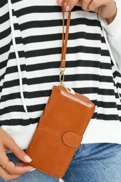 Sale Dear-Lover Faux Leather Zip Around Wrist Strap Long Wallet Cinnamon