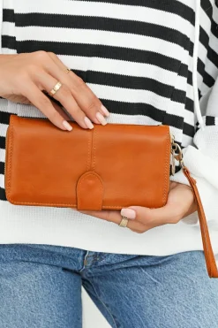 Sale Dear-Lover Faux Leather Zip Around Wrist Strap Long Wallet Cinnamon