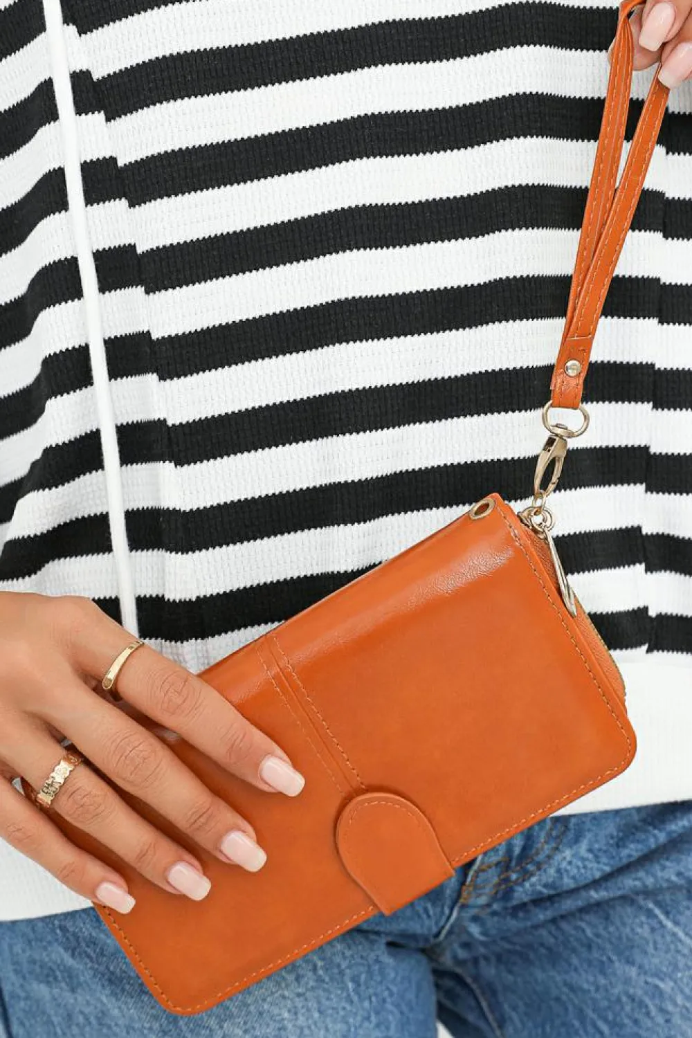 Sale Dear-Lover Faux Leather Zip Around Wrist Strap Long Wallet Cinnamon